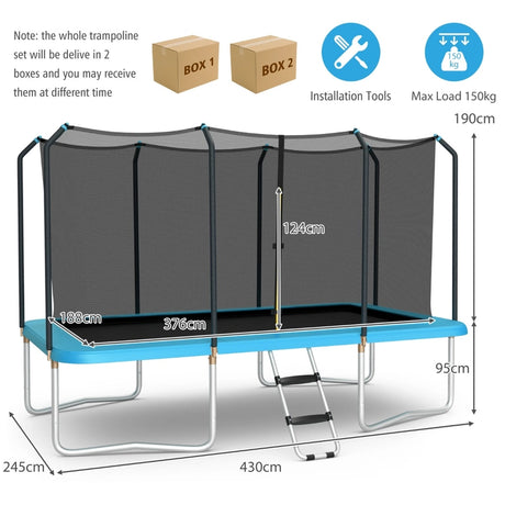 8 FT x 14 FT Rectangular Trampoline with Enclosure Net-Blue