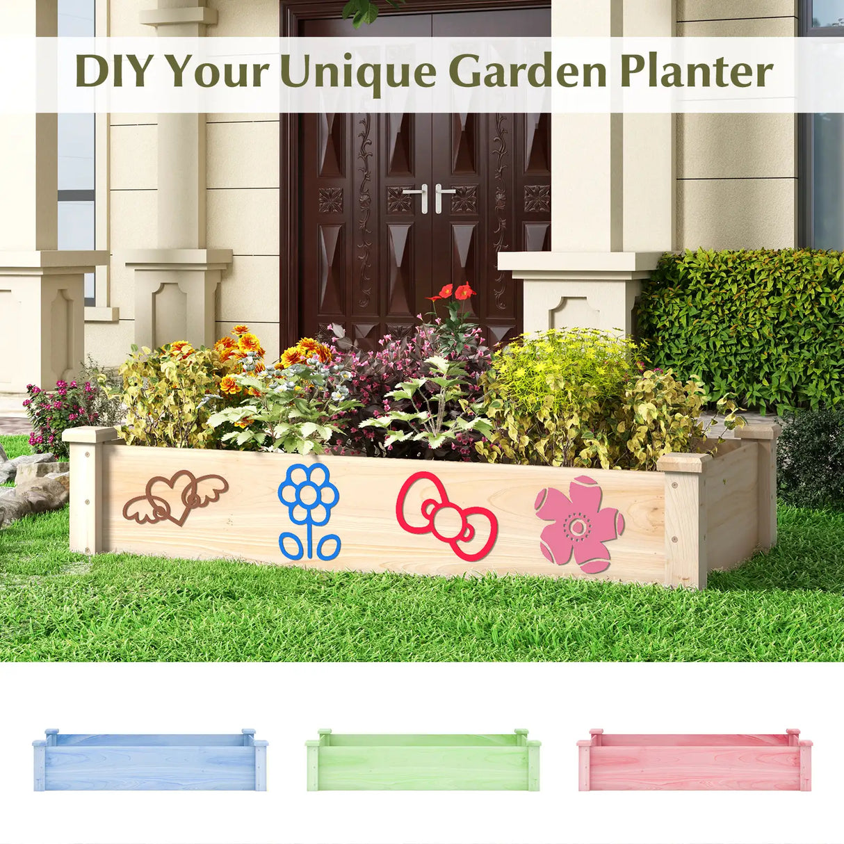 Raised Garden Bed Fir Wood Wooden Square Wood Planter Box for Garden