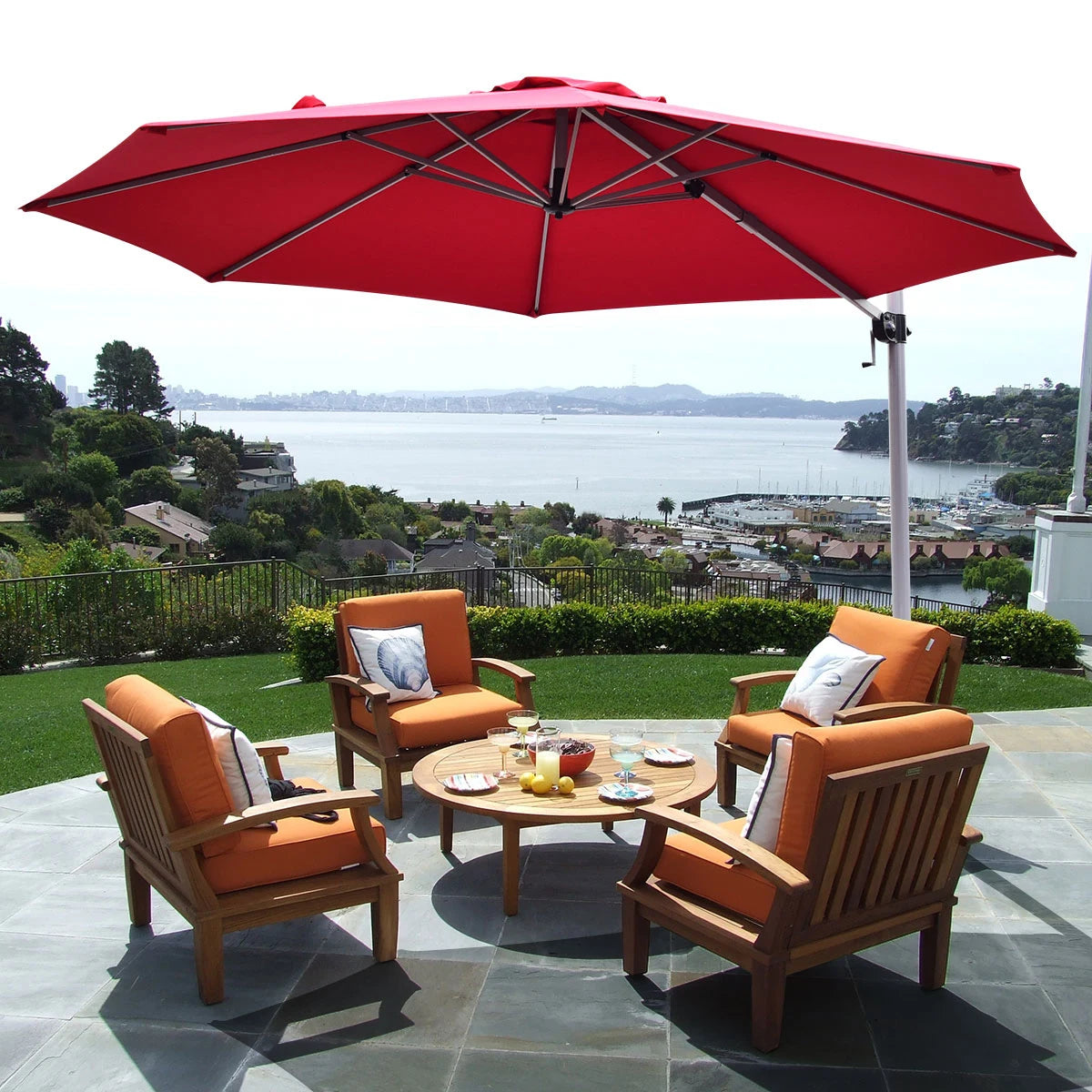 11 Feet Patio Offset Cantilever Umbrella 360 Rotation Aluminum Tilt-Red