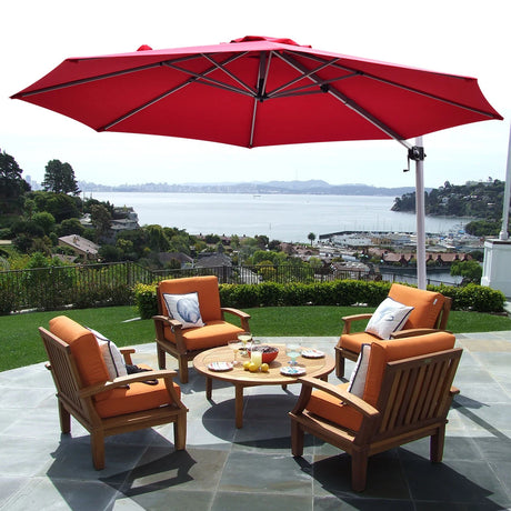 11 Feet Patio Offset Cantilever Umbrella 360 Rotation Aluminum Tilt-Red