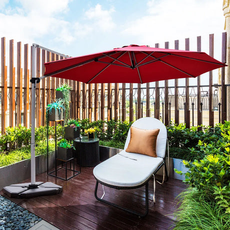 11 Feet Patio Offset Cantilever Umbrella 360 Rotation Aluminum Tilt-Red