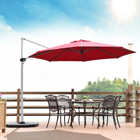 11 Feet Patio Offset Cantilever Umbrella 360 Rotation Aluminum Tilt-Red