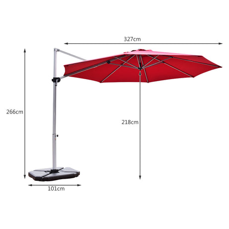 11 Feet Patio Offset Cantilever Umbrella 360 Rotation Aluminum Tilt-Red