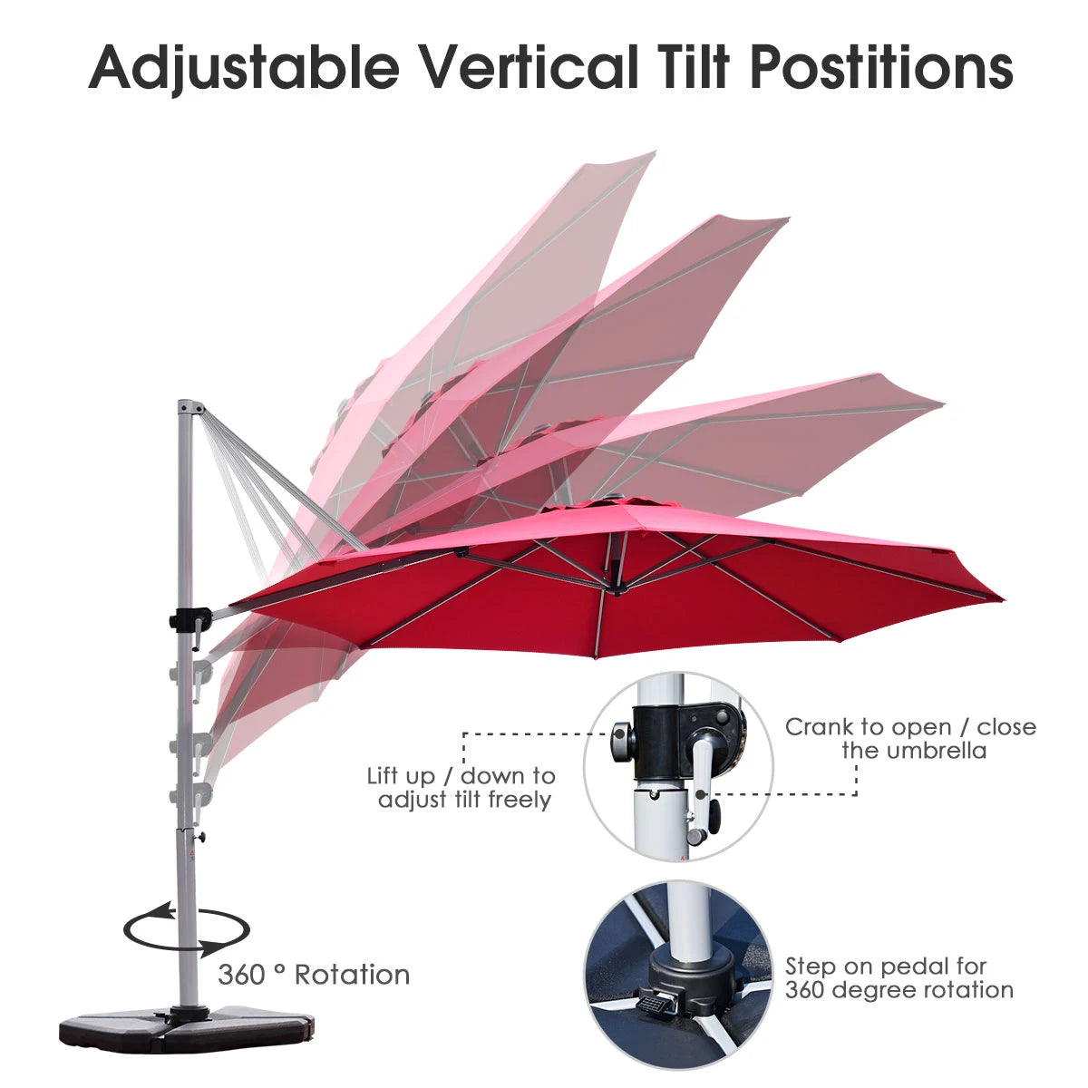 11 Feet Patio Offset Cantilever Umbrella 360 Rotation Aluminum Tilt-Red