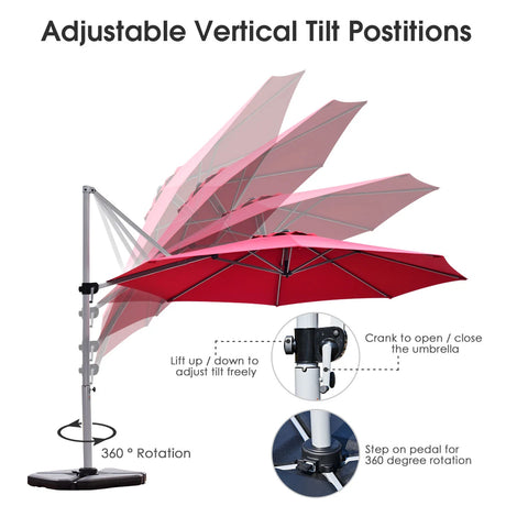 11 Feet Patio Offset Cantilever Umbrella 360 Rotation Aluminum Tilt-Red