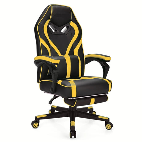 Ergonomic Swivel Gaming Chair with Retractable Footrest and Lumbar Support-Yellow