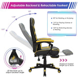 Ergonomic Swivel Gaming Chair with Retractable Footrest and Lumbar Support-Yellow