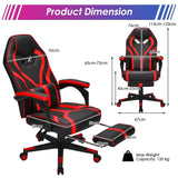 Ergonomic Swivel Gaming Chair with Retractable Footrest and Lumbar Support-Red