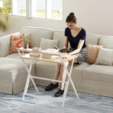 HOMCOM 81.5 cm Folding Computer Desk with Monitor Shelf - Natural Wood Finish