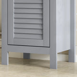kleankin Bathroom Floor Storage Cabinet with 3 Tier Shelf and Cupboard with Door, Free Standing Linen Tower, Tall Slim Side Organizer Shelves, Grey