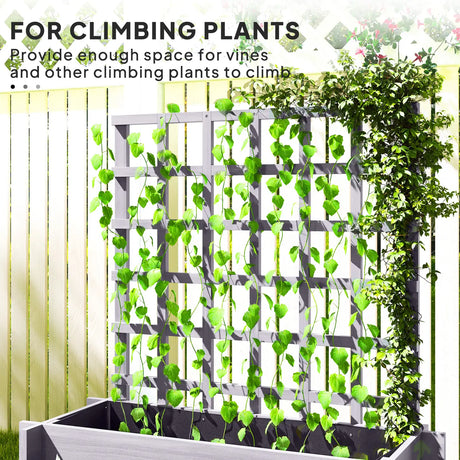 Outsunny 3 Tier Garden Planters with Trellis for Vine Climbing, Wooden Raised Beds, 95x95x110cm, Grey
