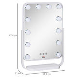 HOMCOM Hollywood Makeup Mirror with LED Lights, Tabletop Vanity Mirror with 12 Dimmable LED Bulbs, Memory Function and Metal Frame, White