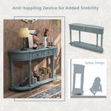 52" Retro Console Table with 2 Drawers and Open Shelf Entryway Sofa Table-Blue