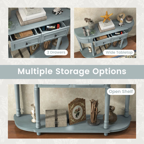 52" Retro Console Table with 2 Drawers and Open Shelf Entryway Sofa Table-Blue