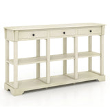 Retro Console Table with 3 Drawers and Open Shelves-White