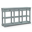 58" Retro Console Table with 3 Drawers and Open Shelves Rectangular Entryway Table-Blue