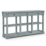 58" Retro Console Table with 3 Drawers and Open Shelves Rectangular Entryway Table-Blue