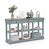 58" Retro Console Table with 3 Drawers and Open Shelves Rectangular Entryway Table-Blue