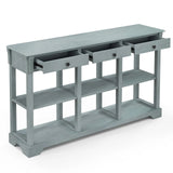 58" Retro Console Table with 3 Drawers and Open Shelves Rectangular Entryway Table-Blue