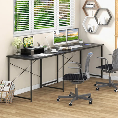 95 Inch 2-Person L-Shaped Long Reversible Computer Desk with Monitor Stand-Black