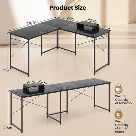 95 Inch 2-Person L-Shaped Long Reversible Computer Desk with Monitor Stand-Black