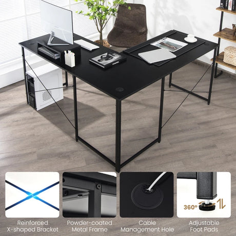 95 Inch 2-Person L-Shaped Long Reversible Computer Desk with Monitor Stand-Black