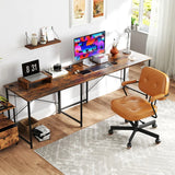 Reversible L-Shaped Desk with Built-in Power Strip and Removable Host Stand-Brown