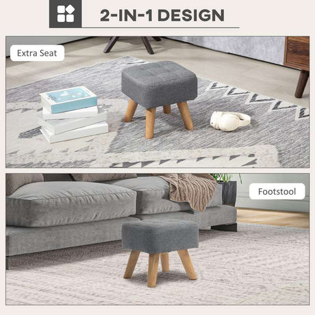 HOMCOM Linen-Look Square Padded Footstool - Grey