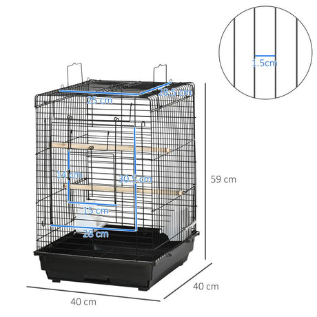 PawHut Steel Bird Cage with Openable Top, Stand, Tray, Handles, Feeding Bowls for Parakeet, Finch - Black