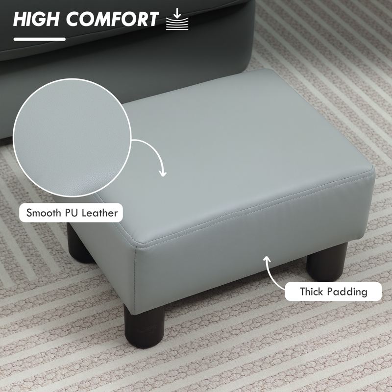 HOMCOM PU Leather Footstool with 4 Plastic Legs, Grey