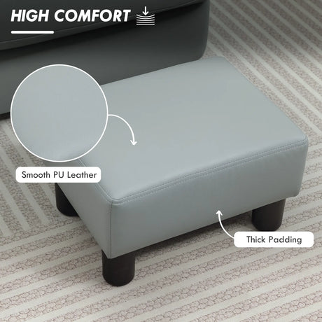 HOMCOM PU Leather Footstool with 4 Plastic Legs, Grey