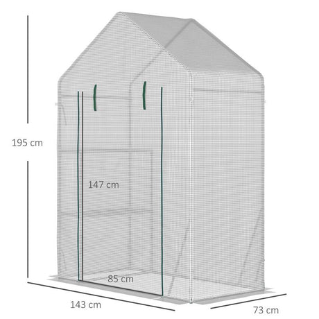 Outsunny Greenhouse for Outdoor, Portable Gardening Plant Grow House with 2 Tier Shelf, Roll-Up Zippered Door, PE Cover, 143 x 73 x 195cm, Green