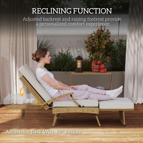 Outsunny 80 Reclining Rattan Lounger - White/Beige
