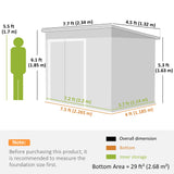Outsunny 7.5 x 4.3ft Metal Garden Storage Shed, Waterproof Outdoor Shed with Triple Lockable Door, Gloves, Vents, Light Grey