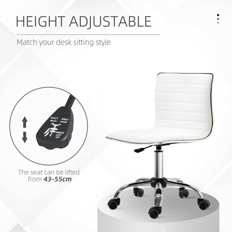 HOMCOM Adjustable Swivel Office Chair with Armless Mid-Back in PU Leather and Chrome Base - White