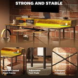 HOMCOM Computer Desk with LED Lights and Power Outlets, 120 x 55 cm Gaming Desk with Monitor Stand, Sliding Keyboard Tray and Storage Shelves for Home Office, Rustic Brown