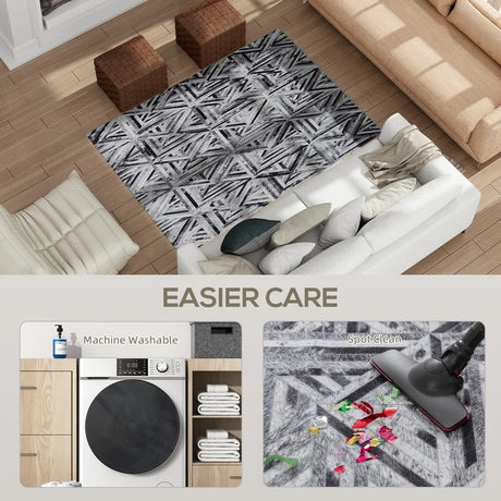 HOMCOM Modern Area Rug, Triangle Pattern Non-Slip Washable Rug, Chenille Floor Carpet for Living Room, Bedroom, Dining Room, Home Office, 170 x 120 cm, Black