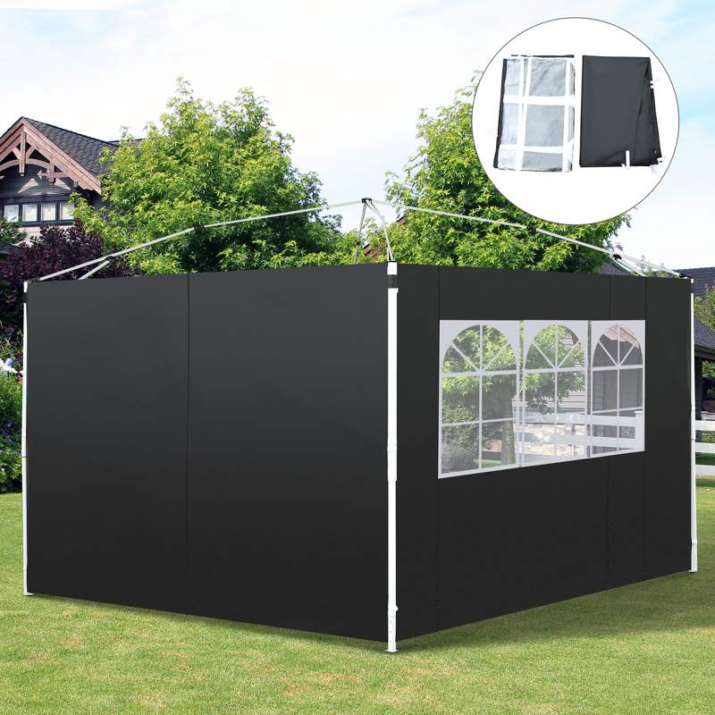 Outsunny 3 Meters Gazebo Replaceable Exchangeable Side Panel Wall Panels Walls With Window, Black