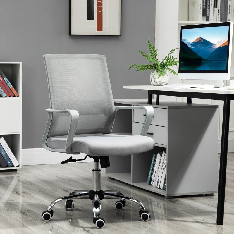 Vinsetto Ergonomic Desk Chair Mesh Office Chair with Adjustable Height Armrest and 360 Swivel Castor Wheels Grey