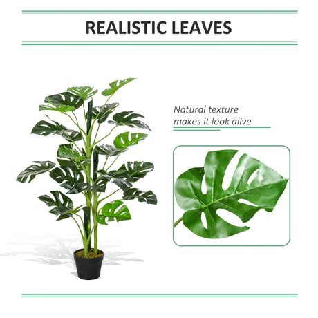 Outsunny 100cm/3.3FT Artificial Monstera Tree Decorative Cheese Plant 21 Leaves with Nursery Pot, Fake Tropical Palm Tree for Indoor Dcor