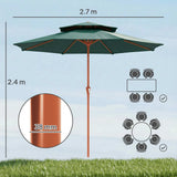 Outsunny 2.7 m Garden Parasol with Double Top Outdoor Market Table Umbrella with Crank System, Green