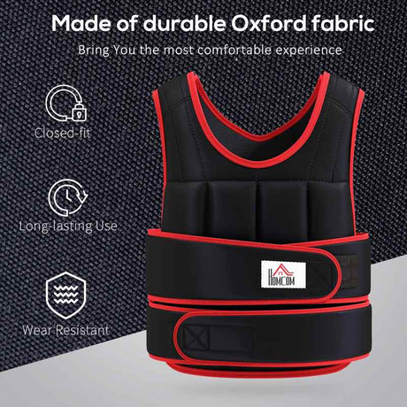 HOMCOM 20kg Weighted Vest, Adjustable Running Weight Vest with 38 Weight Bags for Men or Women Cardio Exercise, Black and Red