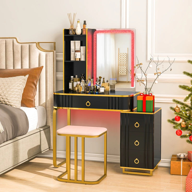 RGB LED Vanity Set with Mirror and Lights-Black