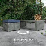 Outsunny Six-piece Outdoor Rattan Dining Set, Outdoor Sofa Set with Reclining Armchairs and Mental Frame, Blue