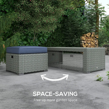 Outsunny Six-piece Outdoor Rattan Dining Set, Outdoor Sofa Set with Reclining Armchairs and Mental Frame, Blue