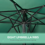 Outsunny Garden 3 m Parasol Umbrella, Outdoor Market Table Umbrella Sun Shade Canopy with 8 Ribs, Easy Push to Open, Green