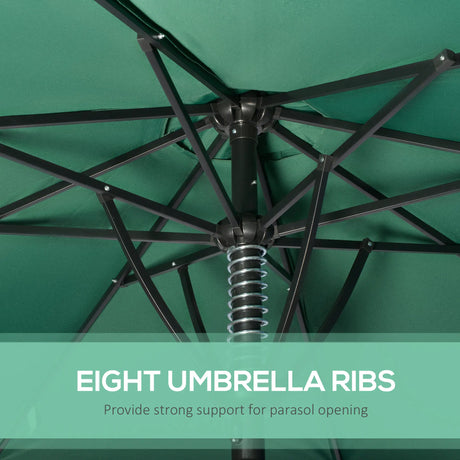 Outsunny Garden 3 m Parasol Umbrella, Outdoor Market Table Umbrella Sun Shade Canopy with 8 Ribs, Easy Push to Open, Green