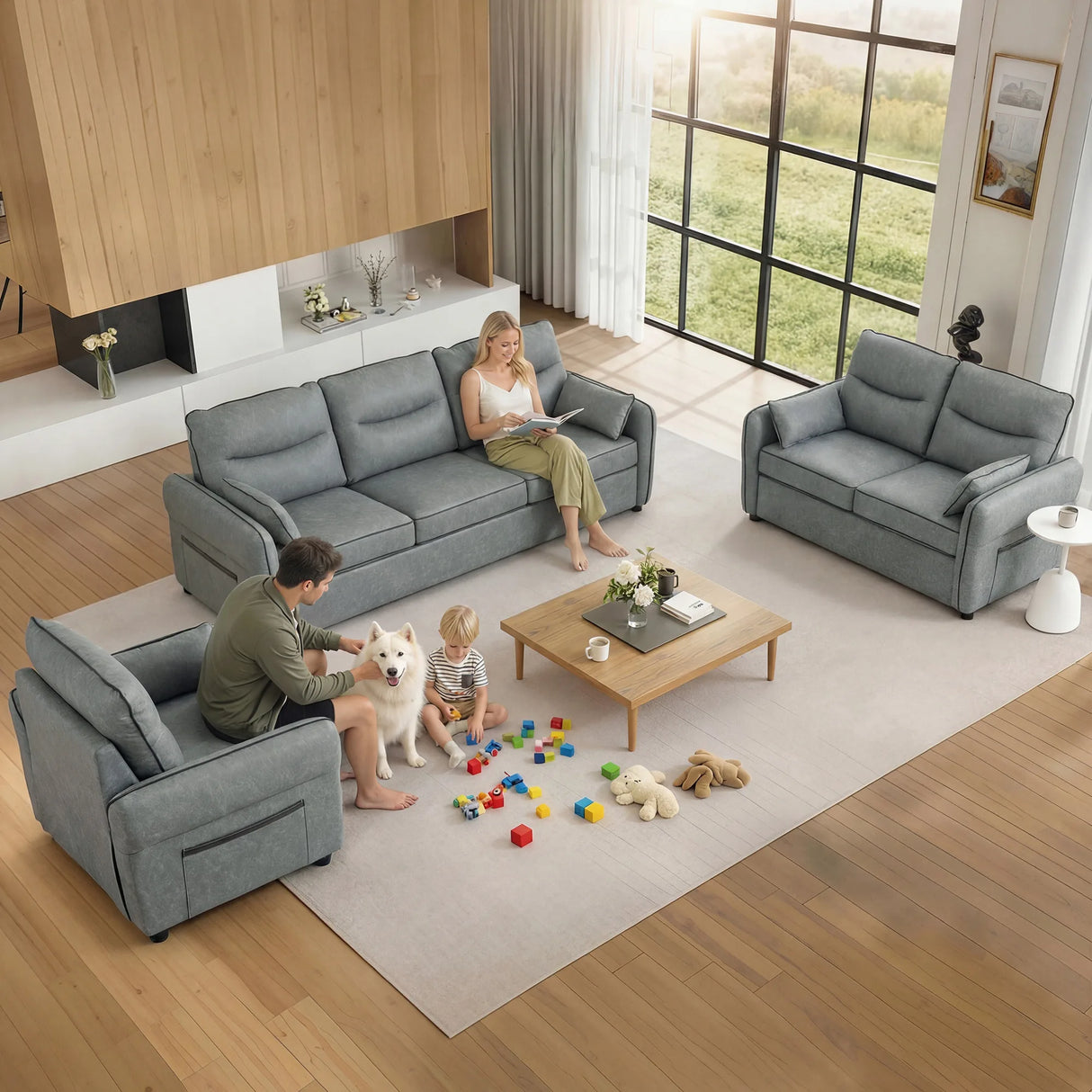 HOMCOM 2 Seater Sofa, Faux Leather Loveseat - Grey
