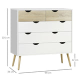 HOMCOM Nordic Style Chest of Drawers, 5 Drawer Dresser with 4 Tapered Legs and Groove Handles, Storage Organizer Side Cabinet for Bedroom, Living Room