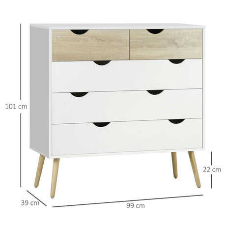 HOMCOM Nordic Style Chest of Drawers, 5 Drawer Dresser with 4 Tapered Legs and Groove Handles, Storage Organizer Side Cabinet for Bedroom, Living Room